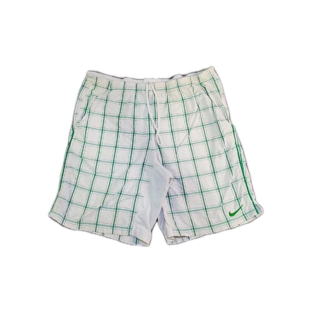 Nike Shorts Men's Size M Checkerboard White Green Beach Summer C1-218 - Picture 1 of 12